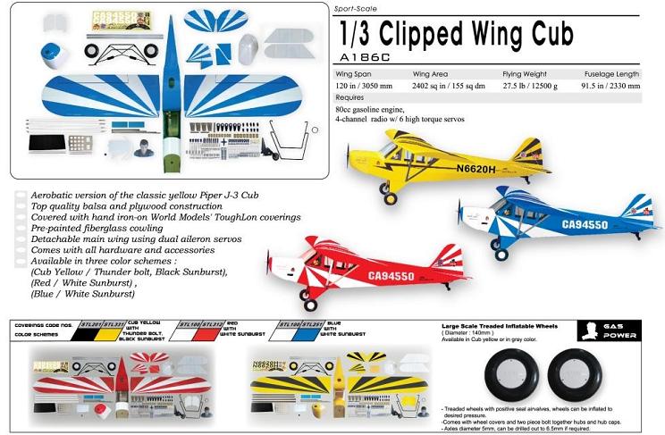 World Models CLIPPED WING CUB 1/3 Scale (Cub Yellow) 80cc ARTF